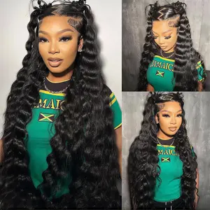 360 HD Deep Wave Lace Front Wigs Human Hair Invisible Strap Deep Wave HD Lace Frontal Wig with Drawstring Pre Plucked 180 Density Glueless 360 Full Lace Curly Wig for Women 30 Inch