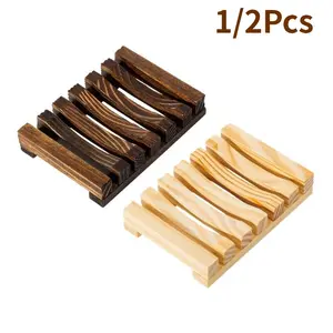2026 New -2Pcs Natural Wooden Self-Draining Soap Dish - Biodegradable Zero Waste Plastic Free (Charcoal Color)