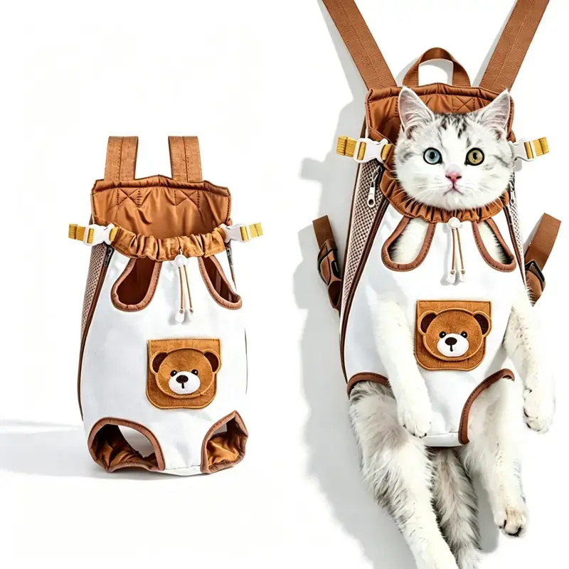 Plain Double-Strap Mesh Fabric Pet Carrier Backpack - Lightweight, Breathable, Durable Outdoor Animal Carrier Chest Bag for Dogs, Cats for Outdoor Travel, Camping