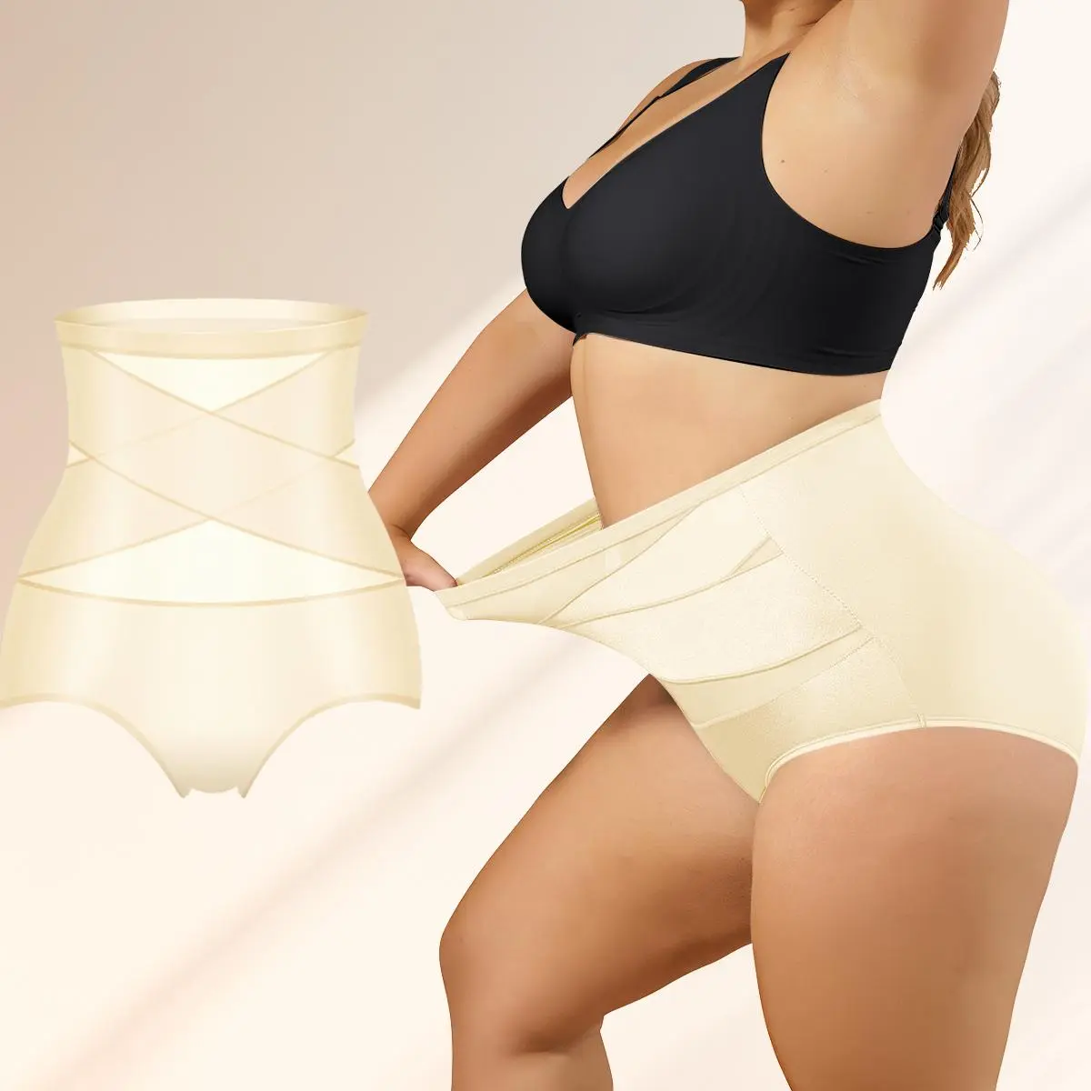 Women's 4-Pack Plus-Size Compression Shaping Briefs, Womenswear with Soft Fabric, Cross-Front Tummy Control, Full-Back Lifting Design, Mesh Accents, Minimalist Style, Multiple Colors for Everyday Wear
