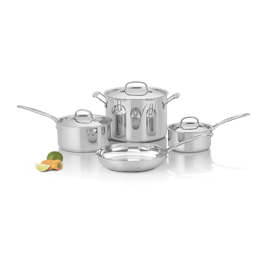 Cuisinart Chef's Stainless Steel 7-Piece Cookware Set, Pots and Pans Set with Saucepans, Skillet, Stockpot and Lids, Durable Kitchen Cookware Collection for Home Cooking, Meal Prep, Sautéing, Simmering and Everyday Use