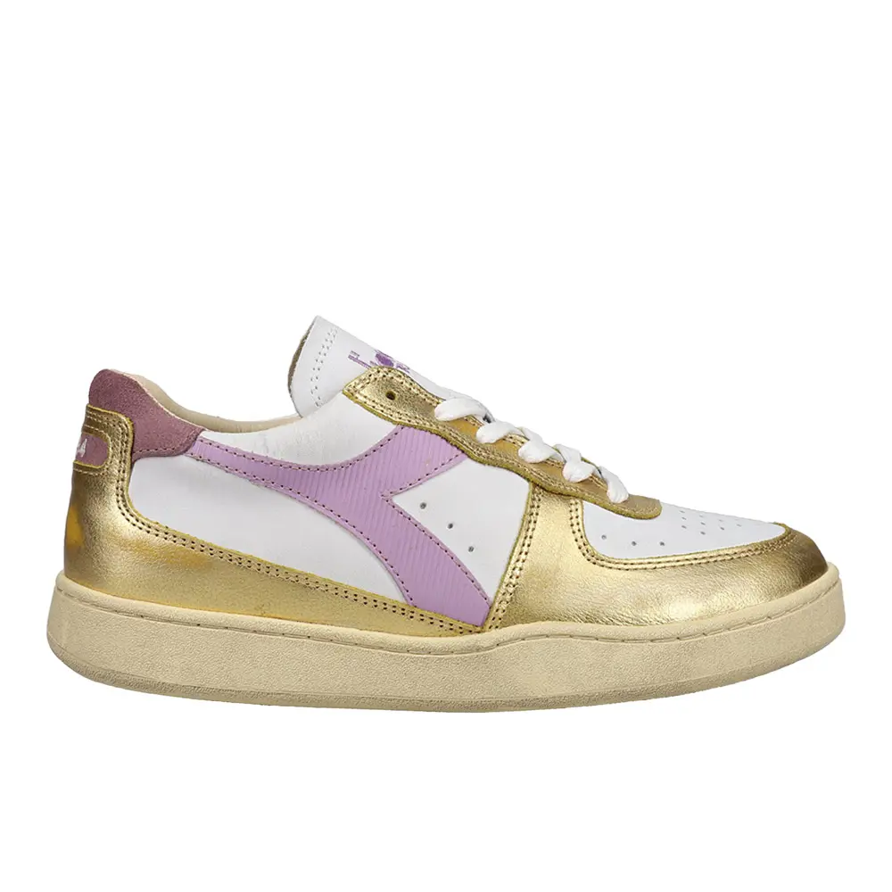 diadora Mens Mi Basket Low Metallic Dirty Lace Up Sneakers Shoes Casual - Gold, White
