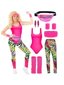 1980s 7 Piece Leotard Leggings Set Retro Women Outfit Comfortable Stretchy Workout Dancewear
