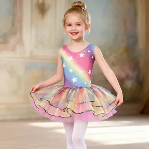 Girls Rainbow Print Ballet Leotard with Star Pattern - Perfect for Dance Class & Performances
