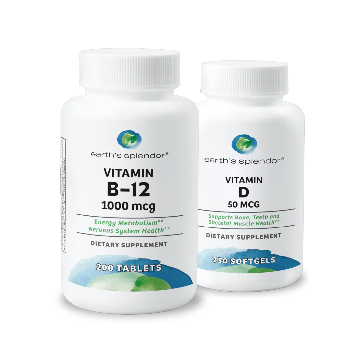Energy + Immune Essentials Bundle - Vitamin B12 1,000 mcg Tablets & Vitamin D 2,000 IU Softgels - Support Energy Metabolism and Immune Health