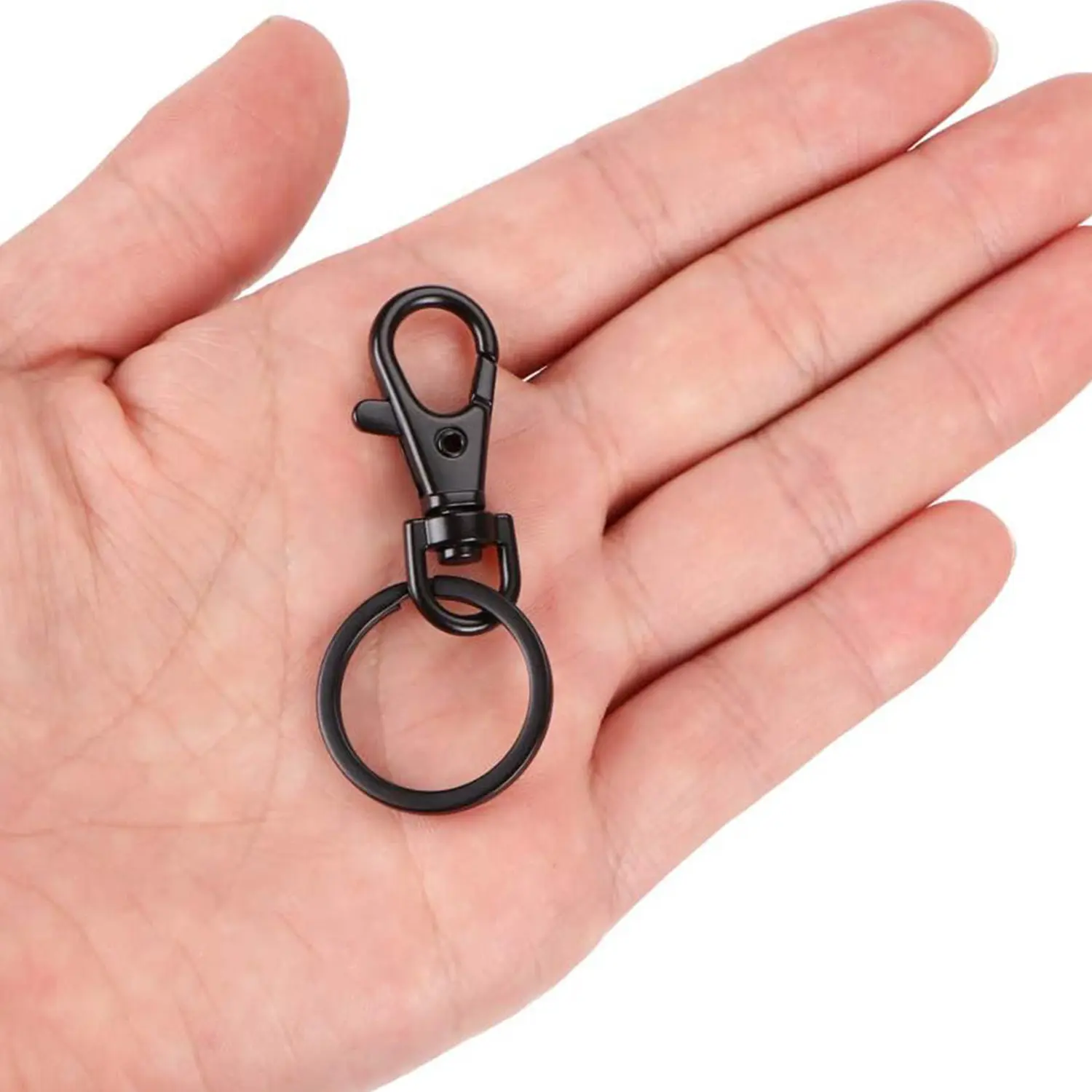 1pc Metal Swivel Clasp Lanyard Snap Hook with Key Ring Clip, Lobster Claw Clasp Key Chain for Crafts, Jewelry Making, Bag Charm DIY (Black)
