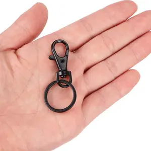 1pcs Swivel Clasps Lanyard Snap Hook with Key Ring Clip Lanyard Metal Lobster Claw Clasp Key Chain Rings for Crafts, Jewelry Making, Purses DIY (Black)