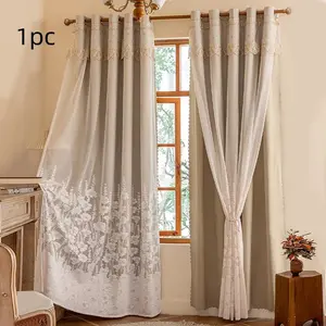 1pc Creamy Lavender Embroidered Double Layer Blackout Thermal Insulated Curtain, Window Curtain, Sunscreen Insulation, Bedroom Balcony Living Room Atmosphere Curtain
