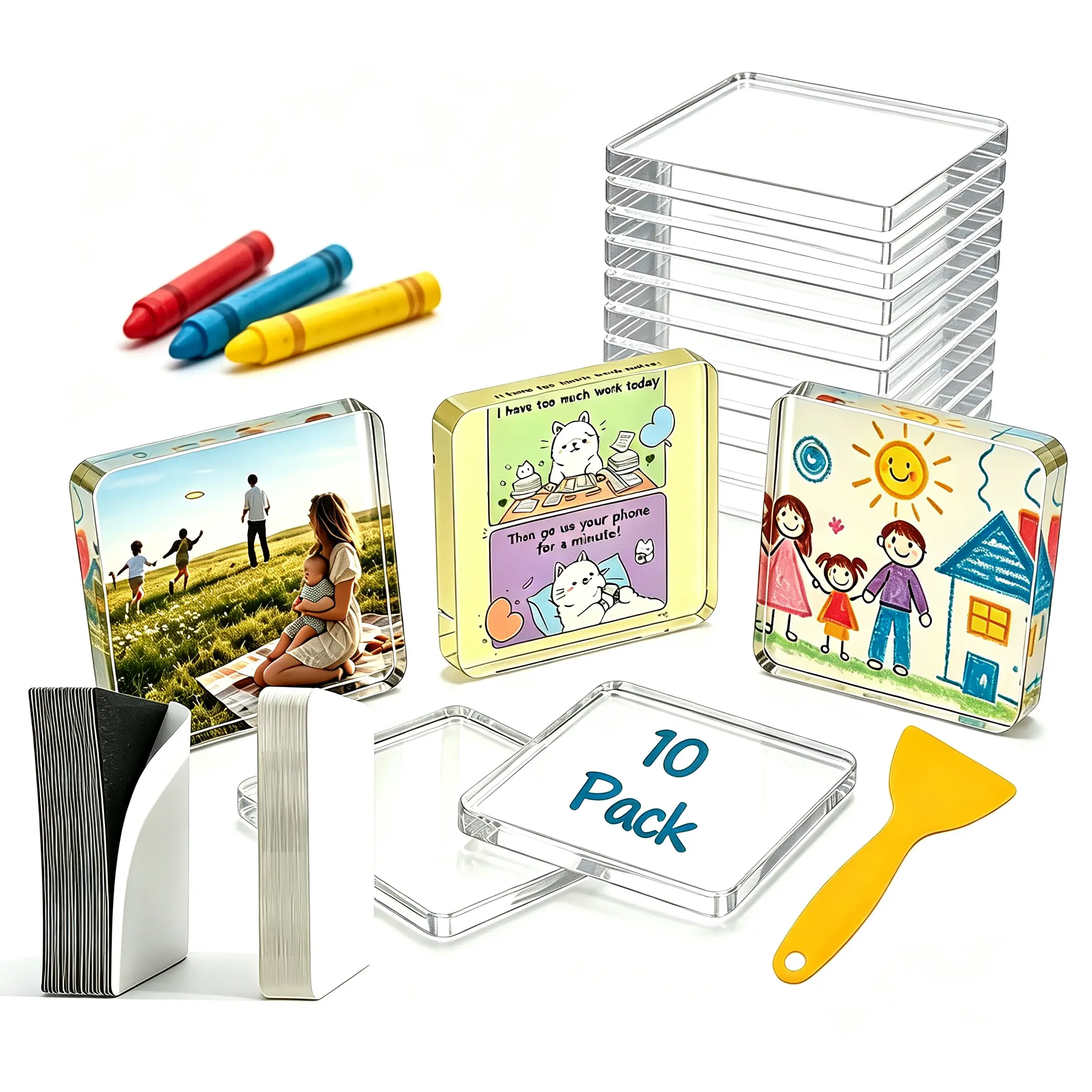 Magnetic Photo Frames 2"x2" Clear Acrylic DIY Fridge Magnets with Adhesive Backing – Blank Square Customizable Magnets for DIY Art Making,  Custom Family Photo , Ideal for Children Craft Kits,  Holiday Souvenir Gifts & Office Decorations