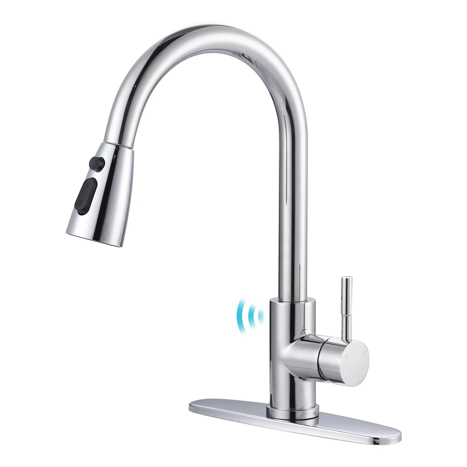 WOWOW Modern Single-Handle Pull-Down Sprayer Pull Out Kitchen Faucet - Touchless Motion Sensor Operation, Stainless Steel Faucet, Water-Saving, DIY-Install Polished Chrome Kitchen Tap, Pull Out Faucet