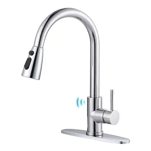 WOWOW Touchless Single Handle Pull Down Sprayer Kitchen Faucet, Smart Motion Sensor Kitchen Sink Faucet in Polished Chrome