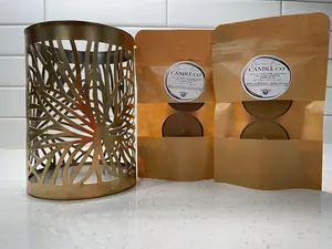 Palm Leaf Candleholder + 4 Pure Beeswax Tea Light Candles Decor Set