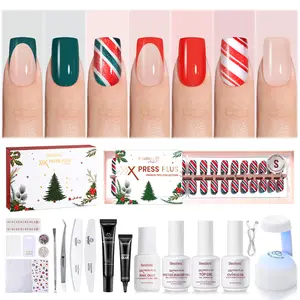 Beetles X Press Plus Press On Nails Kit - Christmas Press On Nails Short 16 Sizes All-in-One Kit With Nail Glue,Remover,Builder Top Coat,Nail Lamp Gift  Cutics