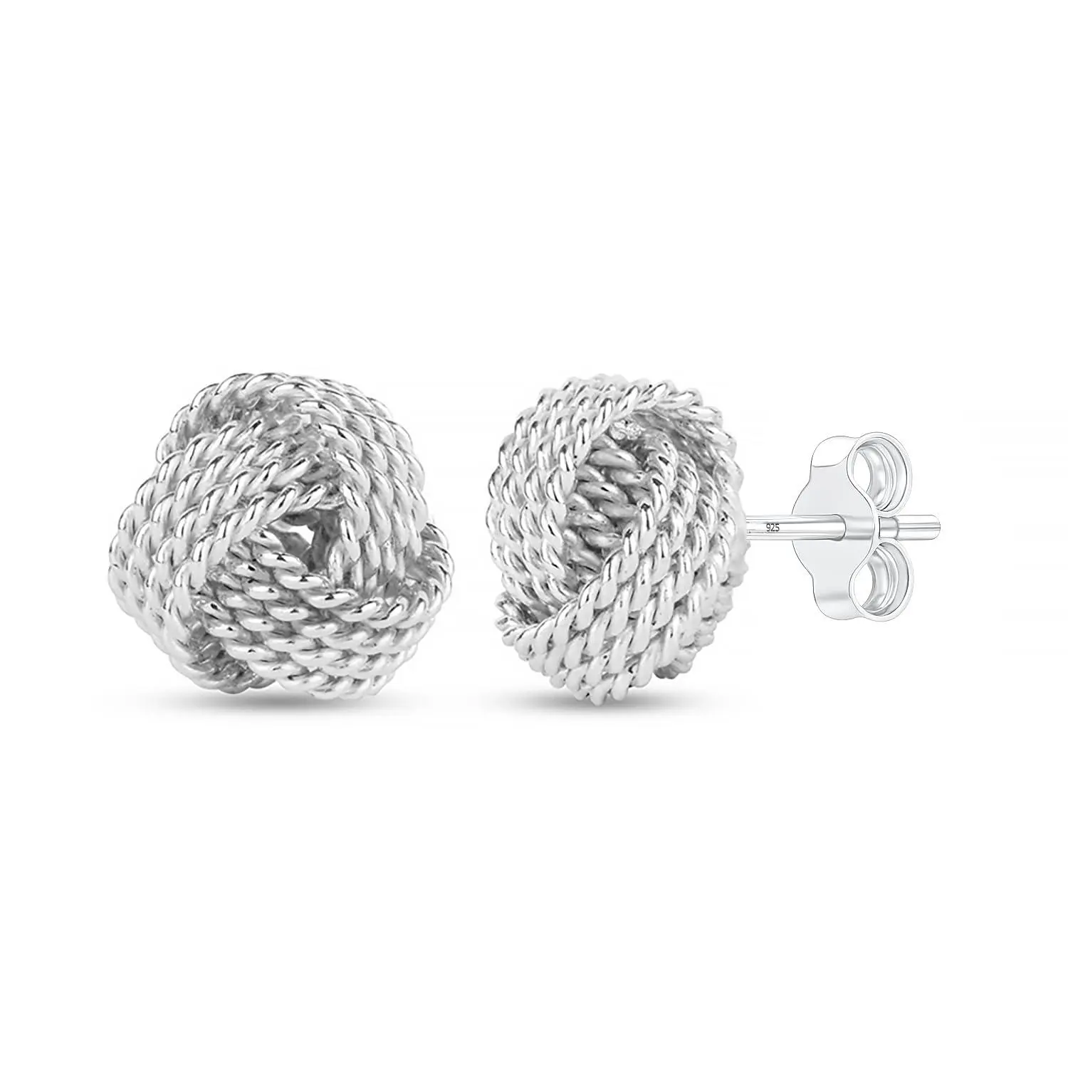 LeCalla Sterling Silver Knot Earrings Jewelry Italian Design Diamond-Cut Twisted Wire Love Knot Stud Earring for Women 10mm