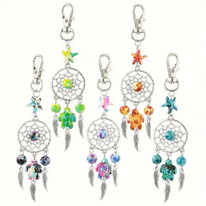 5Pcs/set mixed color dream catcher turquoise star turtle alloy wings keychain pendant jewelry
