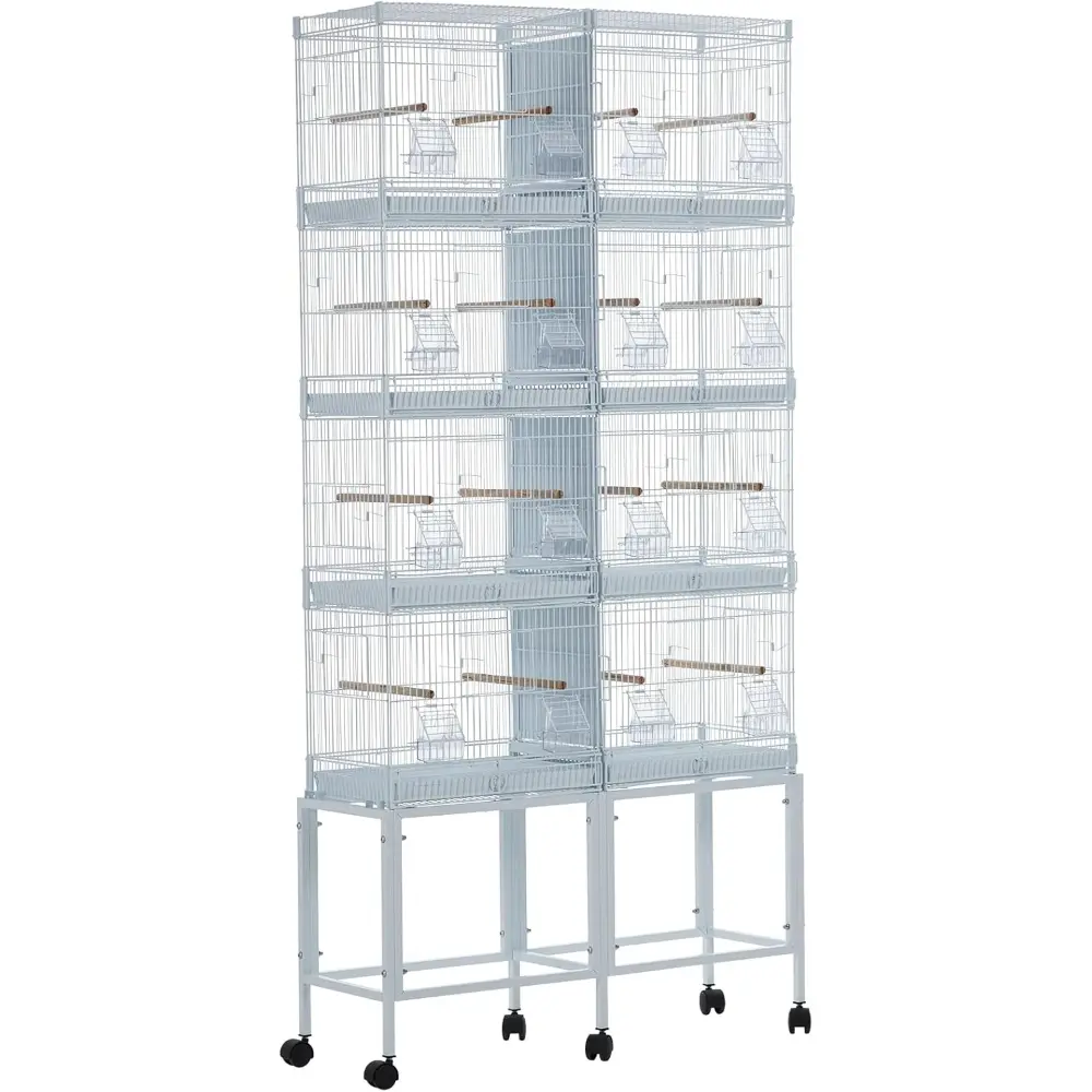 Extra Large Bird Cage with Stand Metal Parrot Cage for Mid-Sized Parrots Cockatiels Conures Parakeets Lovebirds Budgie Finch, White seed catcher