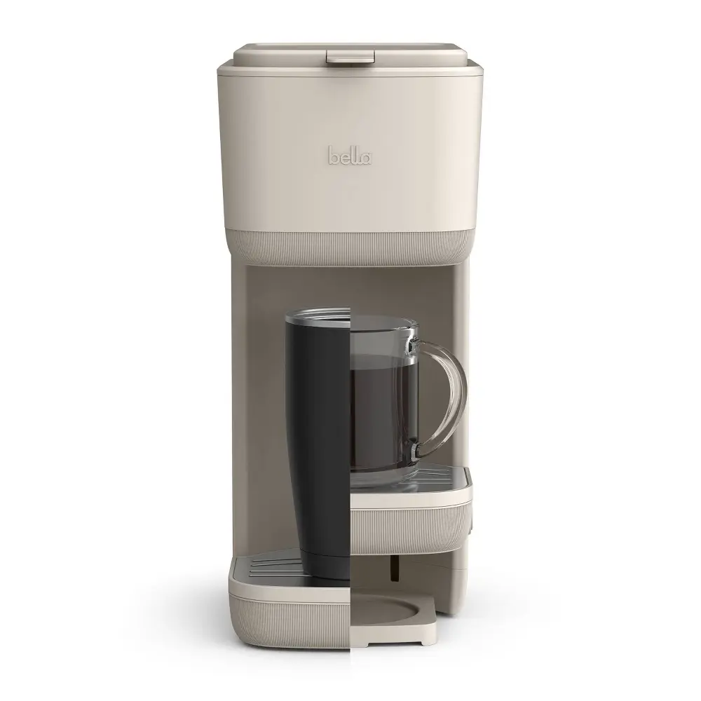 bella Single-Serve Coffee Maker Oatmilk: Drip Pod Coffee Maker 14 oz Capacity Automatic Shut-Off Removable Drip Tray