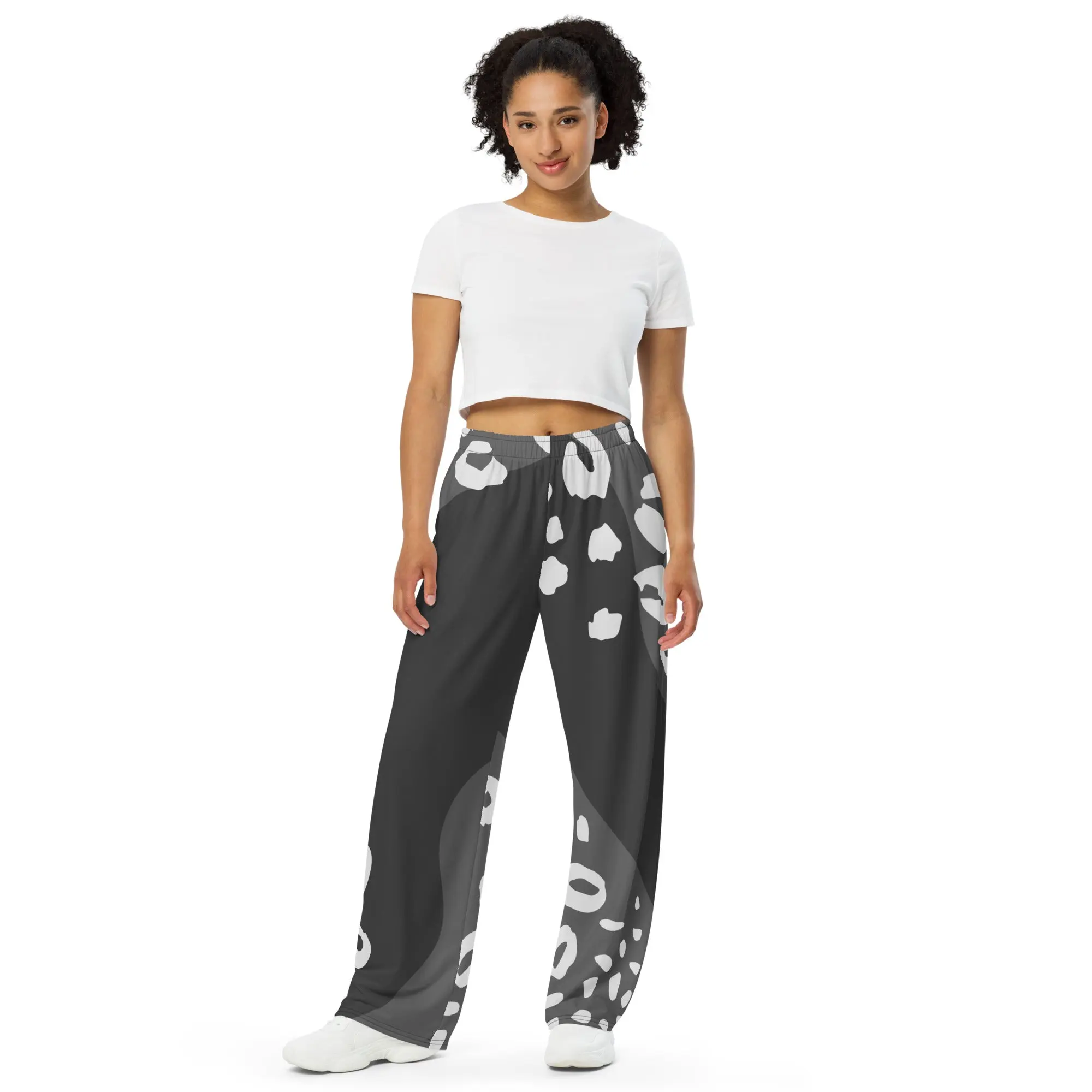 Gray Cheetah Print wide-leg pants