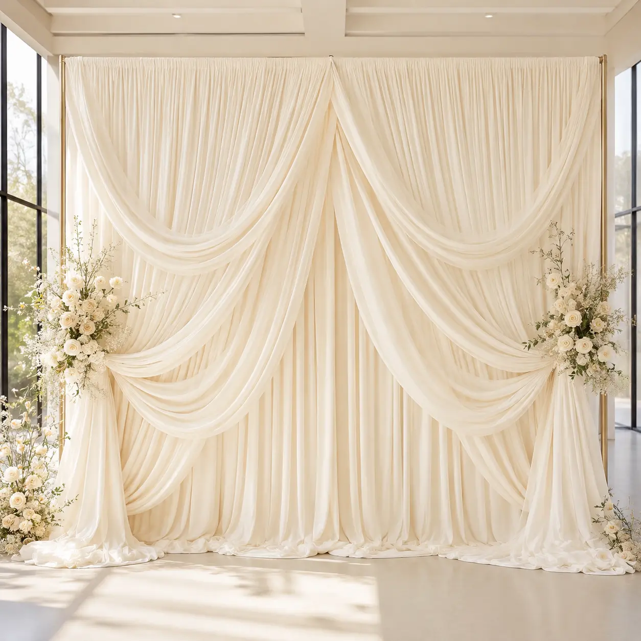 Polyester Wrinkle-Free Backdrop Curtain Set - 2 Panels 5x10FT Drapes for Photoshoot, Wedding Arch, Party Background Decoration