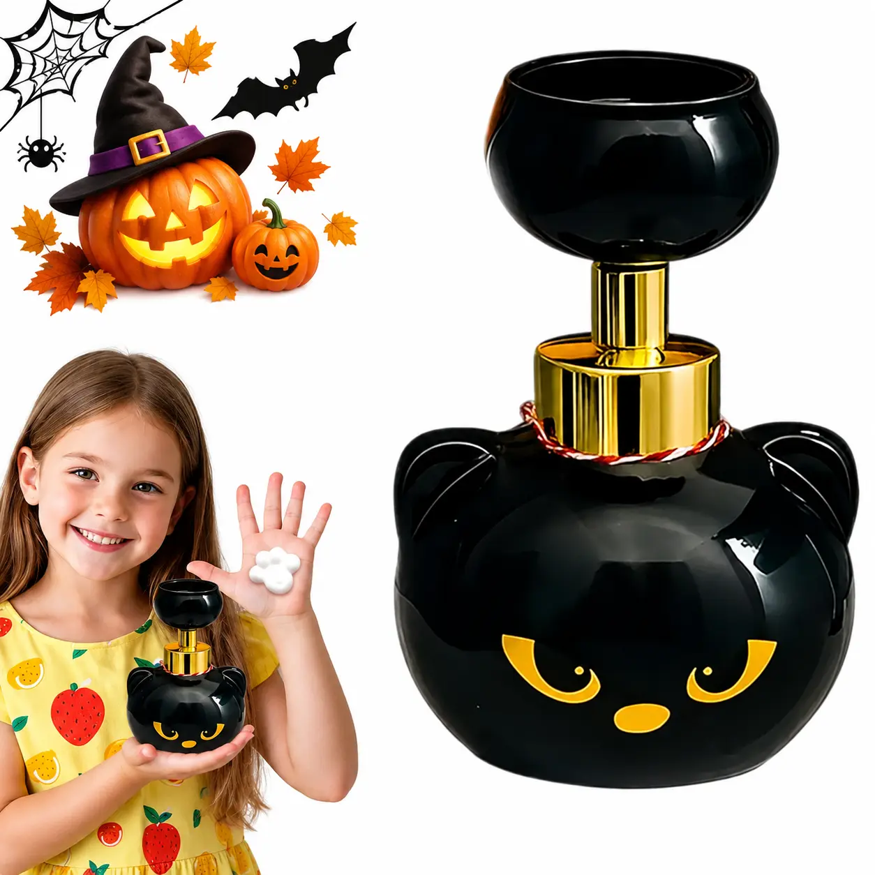 Cat Paw Foaming Soap Dispenser, Refillable Foaming Hand Soap Pump Bottle with Paw-Shaped Foam, Cute Cat Hand Washing Accessory for Bathroom & Kitchen Sink, Fun Kids Hand Washing Gift, Cat Lovers, Halloween & Christmas