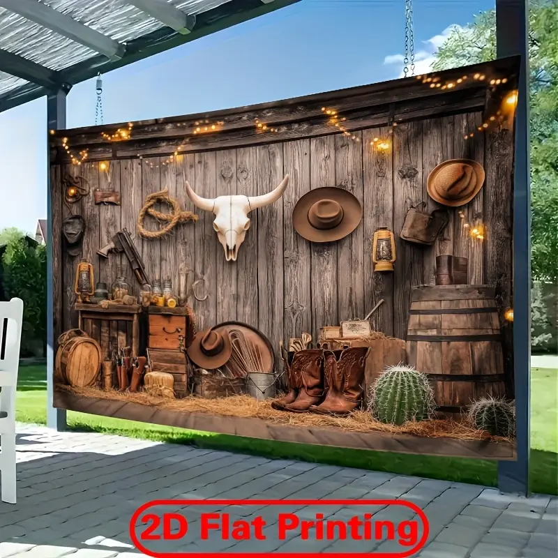 [1pc Lightweight Western Cowboy Polyester Backdrop] 2D Flat Printing Room Decor Banner, Photographic Cloth for Family Celebrations, Holiday Photography Gatherings