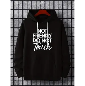 Men Not Friendly Do Not Touch Creative Print Hoodie Casual Long Sleeve Pullover Sports Sweatshirt Stylish Hooded Top