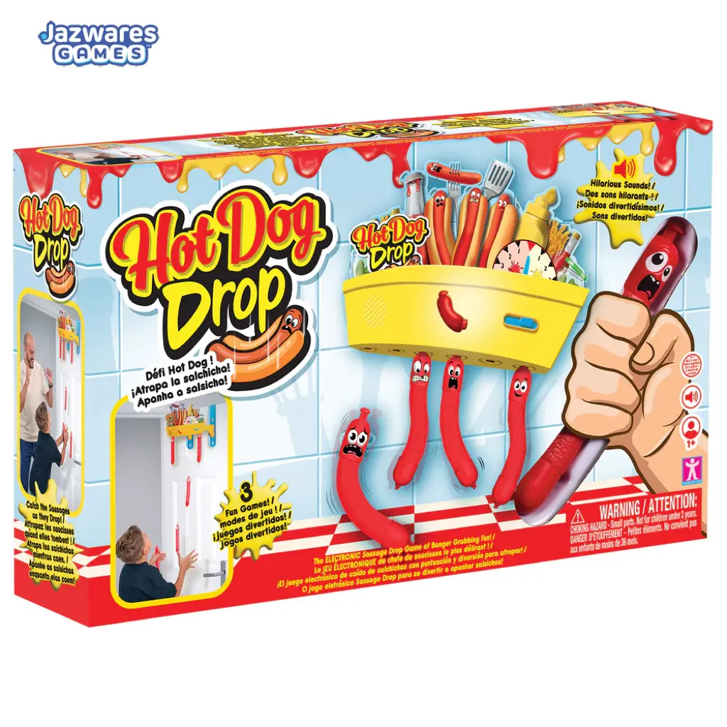 Official Hot Dog Drop Game – Catch Falling Hot Dogs Team Battle, 3 Game Modes Family Fun Arcade Style Reflex & Hand-Eye Coordination Game Door Hooks Adjustable