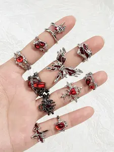 New Personality Combination Rings, European and American Style, Butterfly Heart Rhinestone, 11-Piece Set, Jewelry Accessories