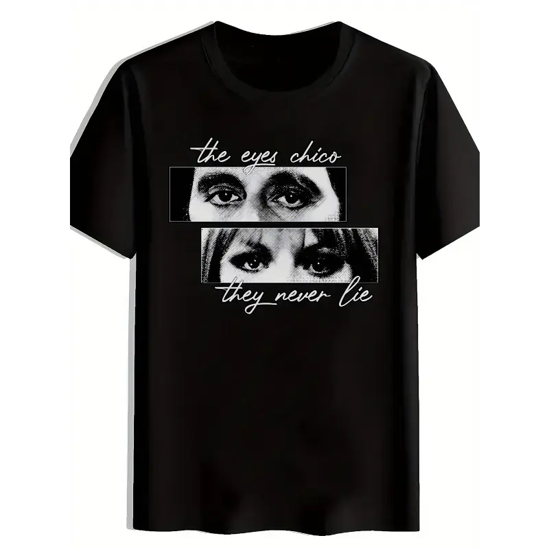 SCARFACE Men's Graphic T-Shirt - "The Eyes Chico They Never Lie" Design, Black Casual Short Sleeve Round Neck Summer Top, Machine Washable Regular Fit, Everyday Clothing, Bold Design, Comfortable Fabric