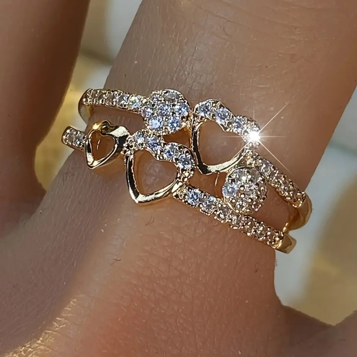 Women's Heart Double Layer Ring, Elegant Bride Engagement Ring, Perfect Gift for Valentine's Day and Anniversaries Promise Ring