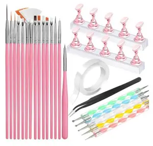 15 PCS Nail Art Brushes, 5 PCS Nail Dotting Tool, Nail Stand, Nail Holder For Painting Nails, Press On Nail Stand, Nail Tools, Nail Design Tools