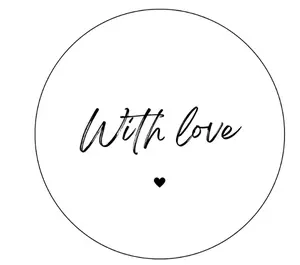 White Black Circle Sticker With Love sticker 5 cm