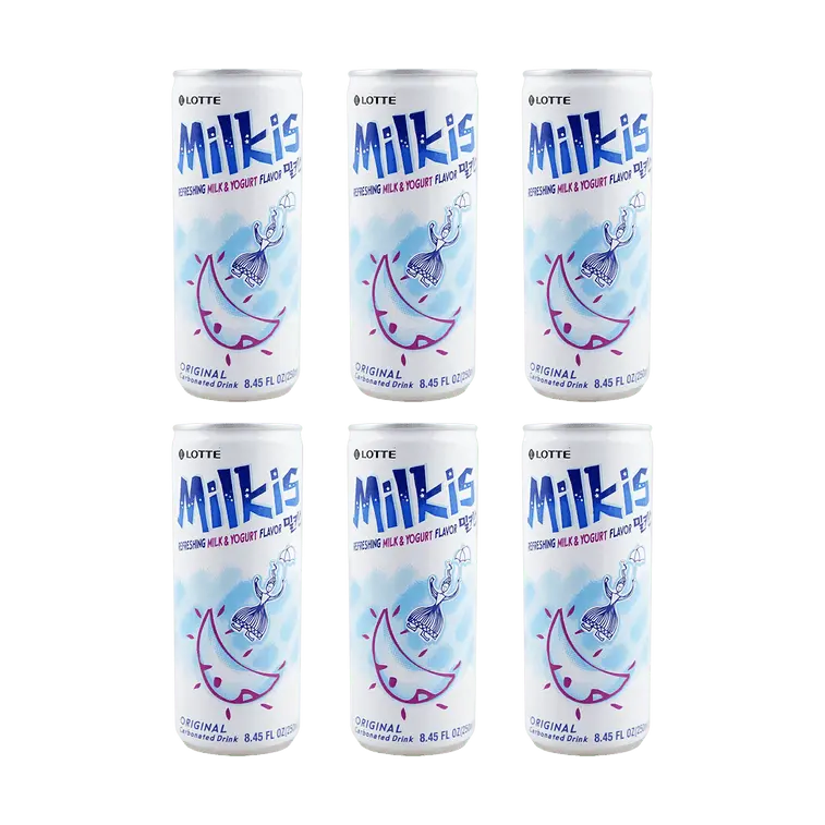 Lotte Milkis Korean Sweet Carbonated Soda, Creamy Original Flavor Beverage - 250ml x 6 Pack