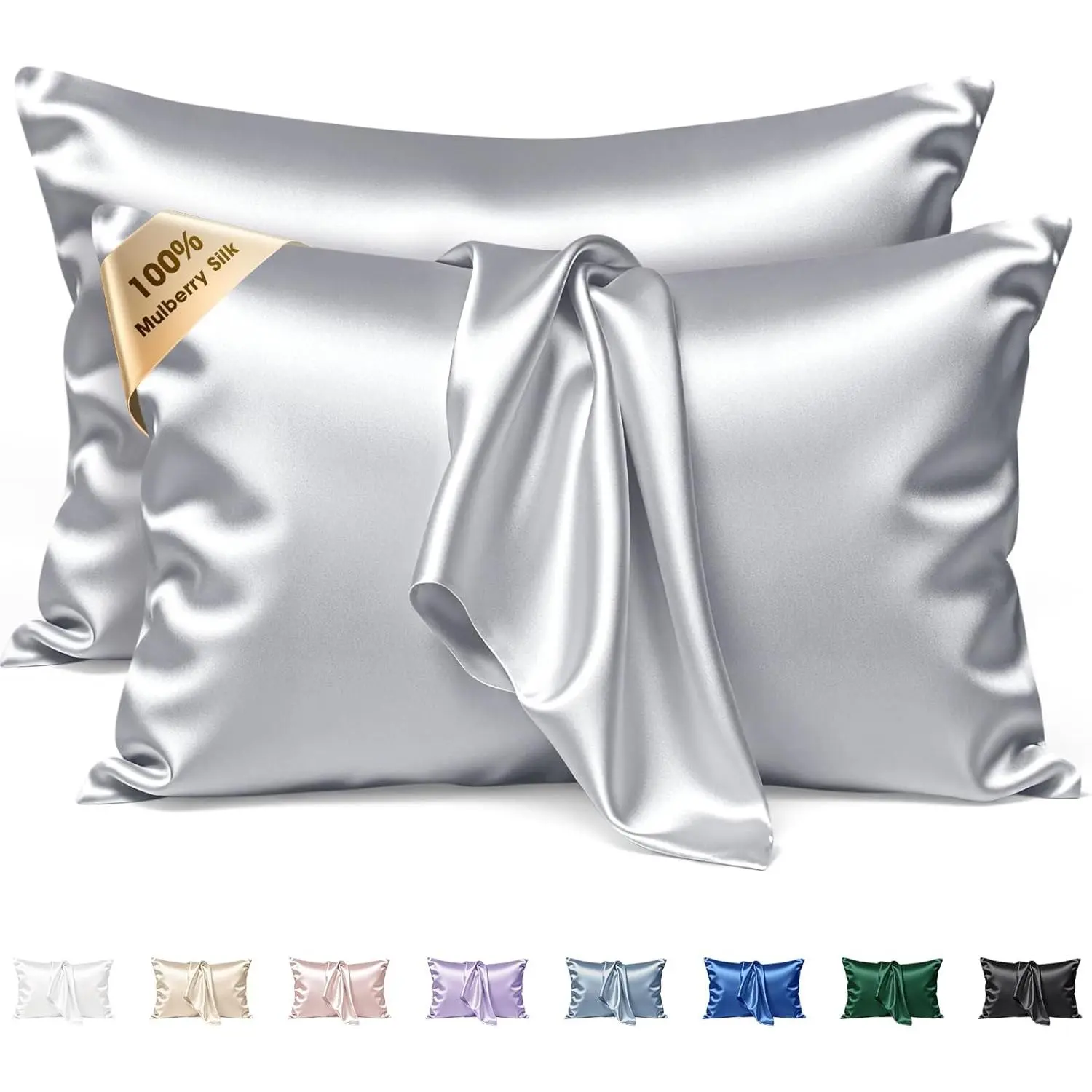 Silk Pillow Cases 2 Pack Queen Size Mulberry Silk Pillowcase Set of 2 for Hair and Skin 30 x 20 Inches 22 Momme Both Side Grade 6A Silk Soft Breathable Coo