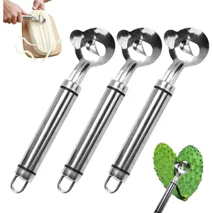 4pcs Spoon Cactus Peeler,Stainless steel strip long hole cactus thorn removal tool,Sliced Chinese Noodle Cutter for Cooking Kitchen Gadgets (3p-Silver)