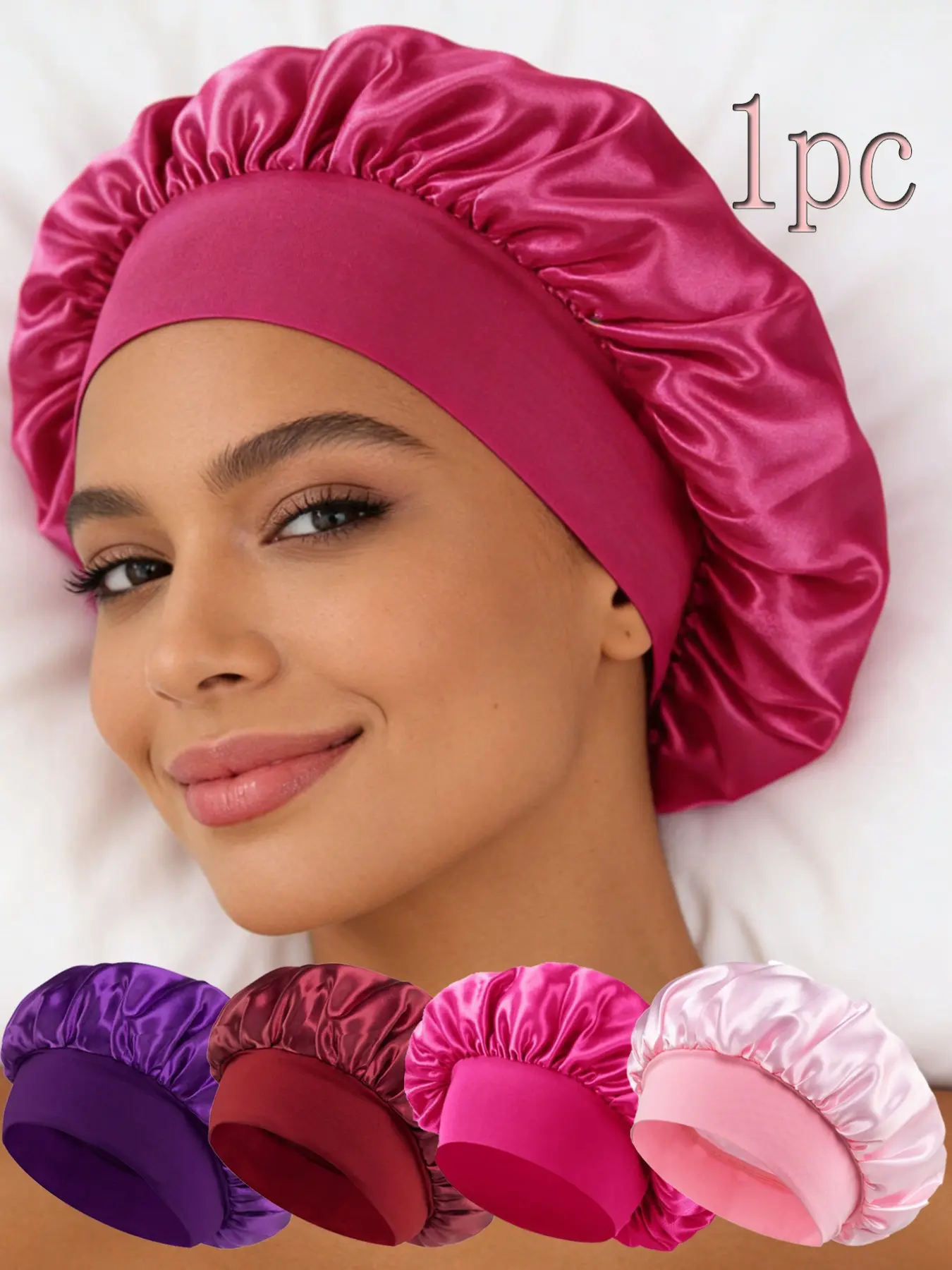 1pc Women's Satin Silk Sleep Bonnet, Bonnets for Sleeping, Wide Elastic Brim with Anti-Slip Inner Band, Soft Breathable Hair Care Turban Cap