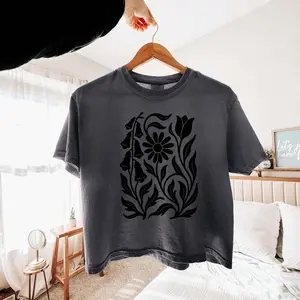 NO WORDS Subtle Anti Trump Shirt, FDT Shirt, Foxglove Daisy Tulip Shirt, Linocut Flower T-shirt, Witchy Shirt, Comfort Colors® Boxy Crop