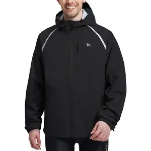 Baleaf Mens Waterproof Rain Jacket Lightweight Packable Windbreaker Hooded Reflective Coat Running Cycling Hiking Gear