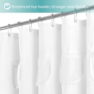 Water-Repellent Fabric Shower Curtain or Liner with 9 Handy Mesh Pockets, Premium Thick Opaque Cloth, Washable, 71 x 72 inches, Rust Proof Grommets, White