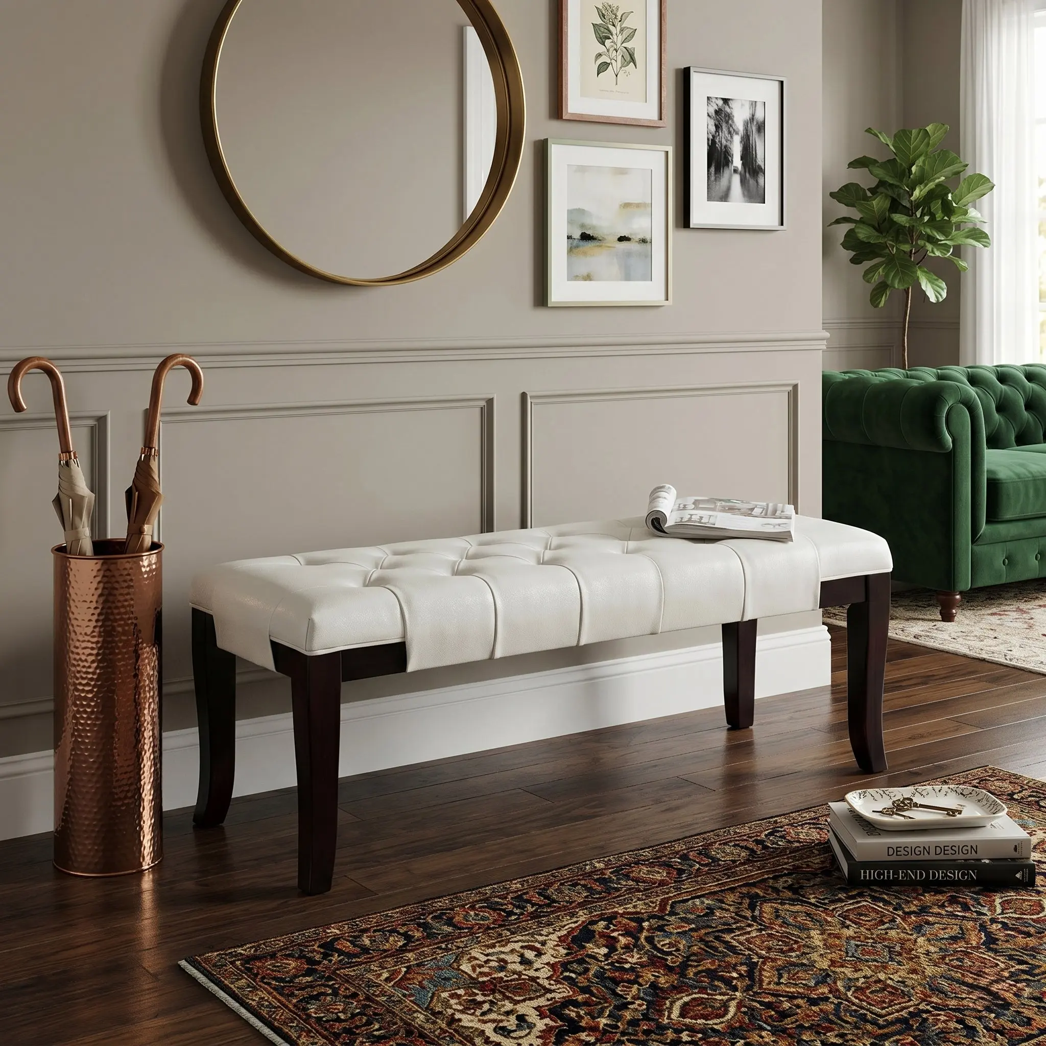 Linon White Leather Tufted Ottoman Bench Linon White Leather Tufted Ottoman Bench