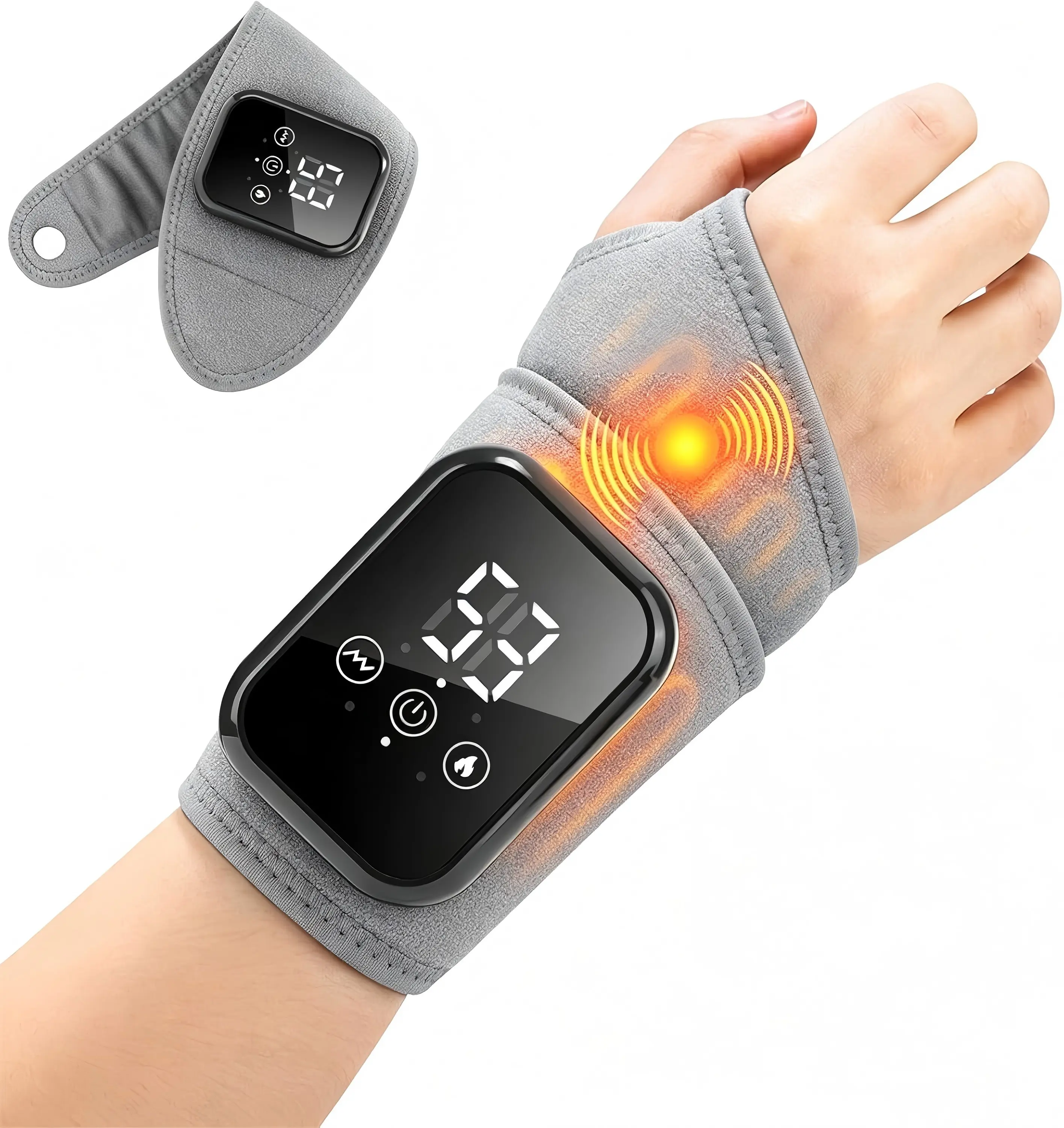 Heated Wrist Massager, 3 heat & 3 vibration modes, 2000mAh wireless charging, touch control, universal for both hands to ease wrist soreness,gift