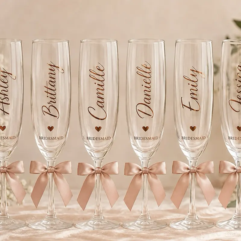 Personalized Champagne Flutes, Bridal Party Favors, Wedding Gift Ideas