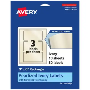 Avery Pearlized Ivory Rectangle Labels with Sure Feed Technology, Print-to-the-Edge, 3" x 6"