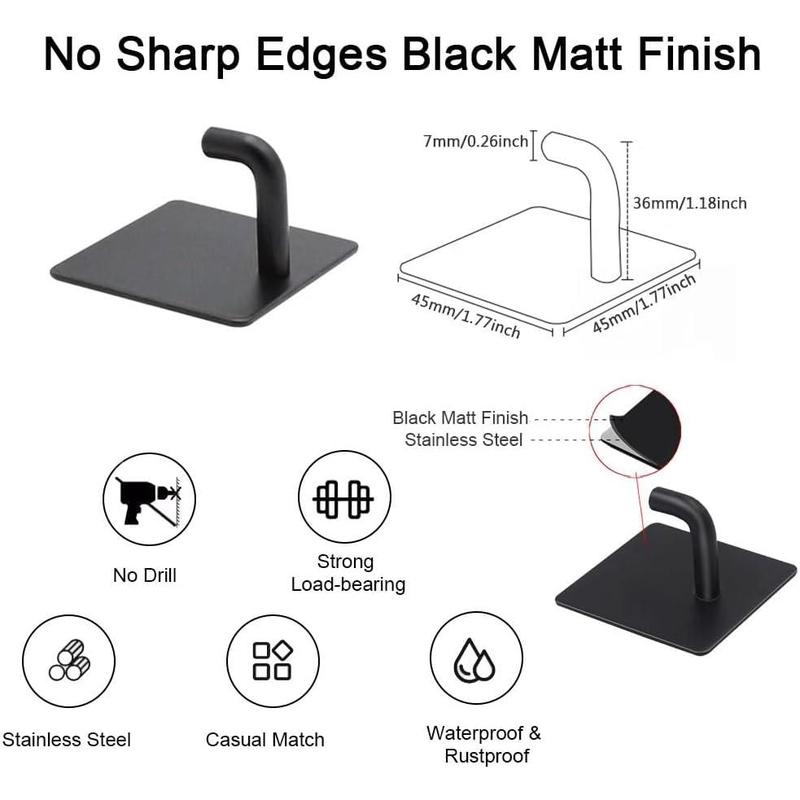 Adhesive Hooks for Hanging, Self-Adhesive Wall Hook for Key Hat Coat, No Drill Stick on Bathroom Towel Hooks, Shower Kitchen Door Outdoor 8 Pack, Black Adhesive Hooks for Hanging, Self-Adhesive Wall Hook for Key Hat Coat, No Drill Stick on Bathroom Towel Hooks, Shower Kitchen Door Outdoor 8 Pack, Black