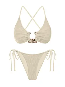 Two-piece Set Women's Criss Cross Bikini Set, Casual Tie Back Swim Bra & Swim Panty, Swimsuit for Women, Ladies Swimsuit for Beach Holiday Vacation