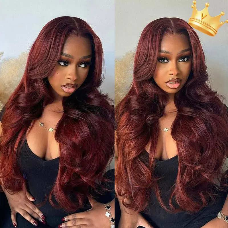 [Upgraded Drawstring] OQ HAIR Reddish Brown Color Layered Cut Body Wave Glueless Wigs Pre Cut 7x5 Lace Wear Go Glueless Wig With Drawstring Human Hair #TikTokShopFallDealsForYou