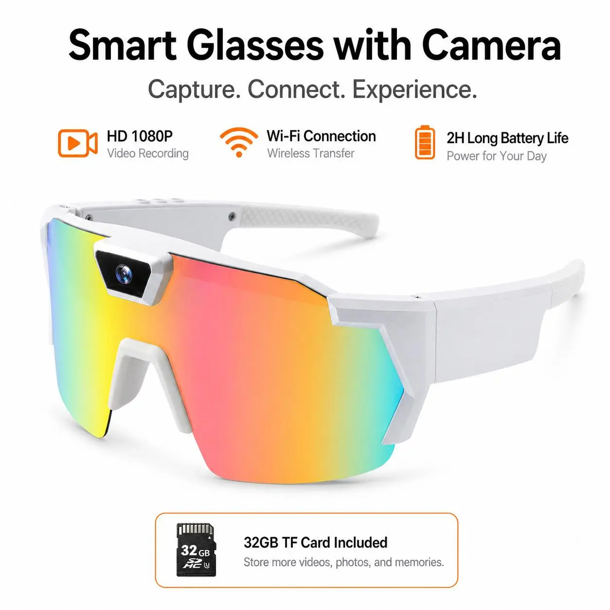 AI Smart Glasses with Card & Wireless Capabilities, Smart Recording Sports Camera SunglassesUnisex Adult Smart Glasses with 8MP Camera, Hands-Free Photo & Video Recording, UV Protection, Multi-Language Translation,Smart Sunglasses for Cycling