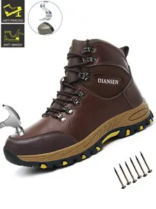 Steel Toe Boots for Men Work Boots for Men Workboots Work Shoes Safety Toe Leather Lightweight Anti-Punctur Anti-smash Water resistant Slip Resistant Indestructible Safety Shoes Industry Construction Safety Footwear