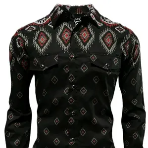 Western Shirt  Aztec Print Man Long Sleeve Shirts Menswear Tops