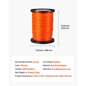 VEVOR 0.095 in 1280 ft String Trimmer Line, Orange Heavy Duty Weed Eater String, Premium Nylon Universal Replacement Trimmer Line Spool with Twisted Design, Suitable for Professional Homeowner Use